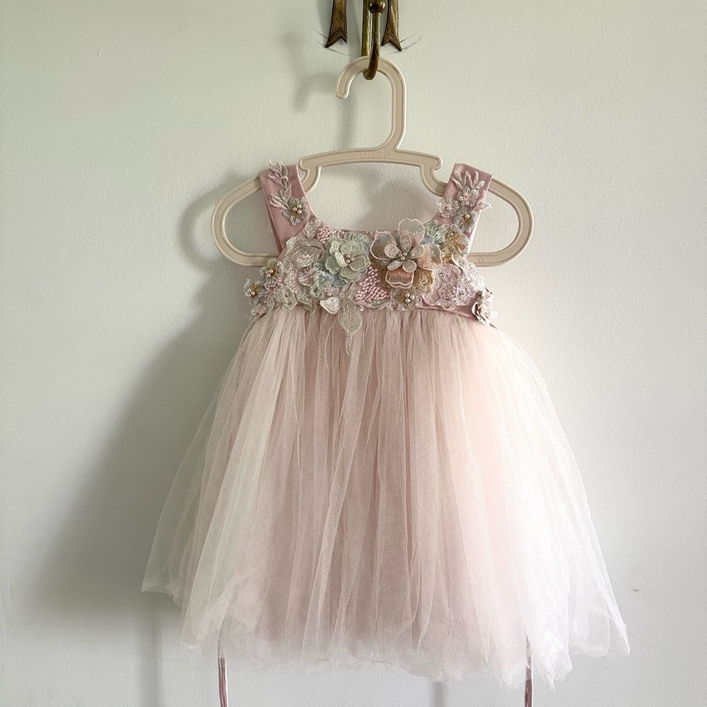 Elegant Pink Floral Kids Formal Dress